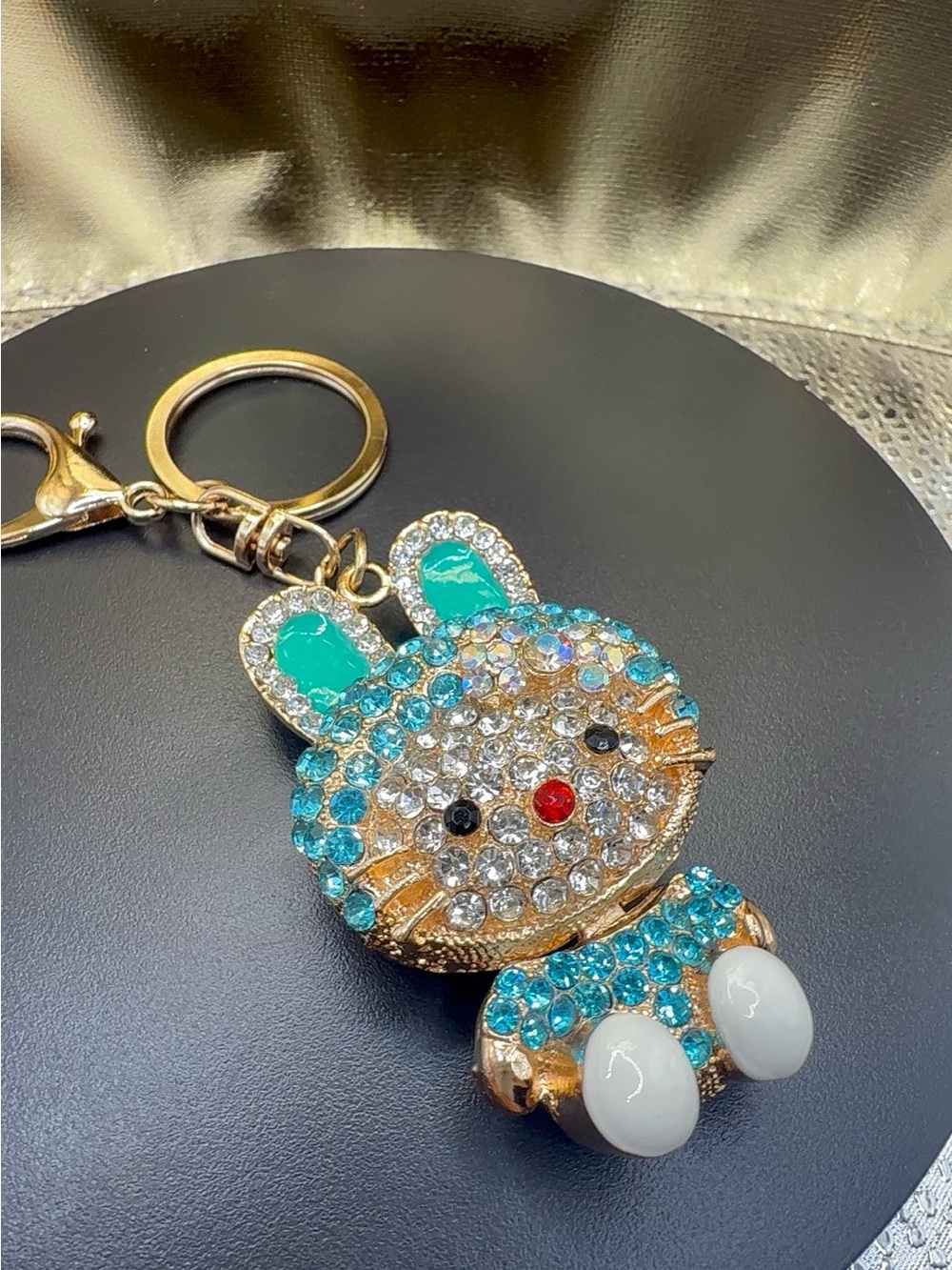 Crystal Bunny Key & Card Holder Charm in Turquoise and Clear